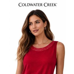 Coldwater Creek Red Sequin Neck Tank Sleeveless Blouse Small Holiday Work